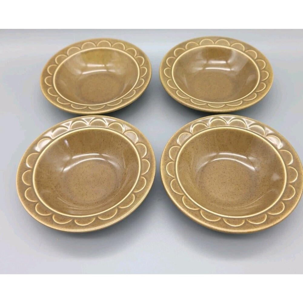 4 Vtg Sheffield Granada Green 6" Round Berry Dessert Bowl MCM Homer Laughlin USA